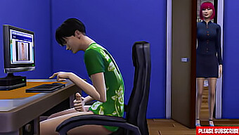 Redhead Step-Mom Discovers Step-Son Pleasuring Himself Near Computer