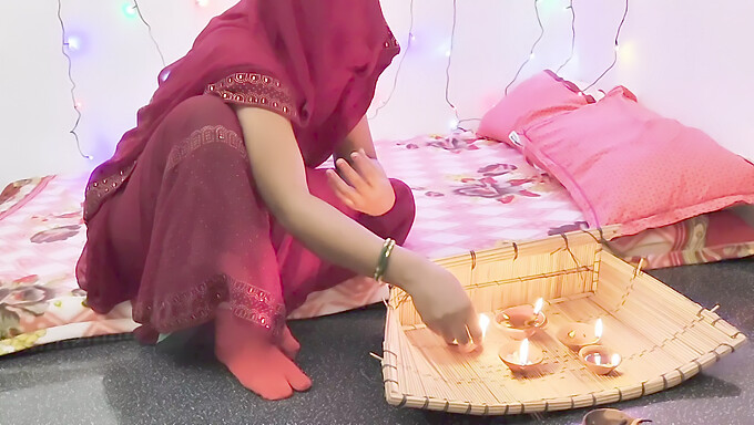 Hindu festival celebration with teenage Indian girl and her boyfriend in village