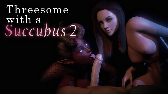 Een geile succubus sluit zich aan bij een stel voor een trio in deze 3D-animatie