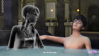 Sizzling Harry Potter y Myrtle Gimiendo encuentro en animación Hentai sin censura