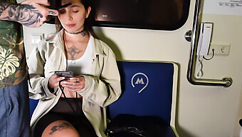 Tattooed Babe Enjoys Oral And Doggy Style In Public Train Car