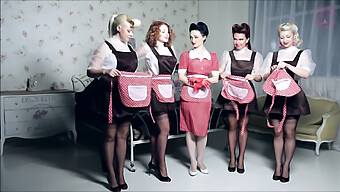 A Line Of Stunning Maids In French And Russian Stockings