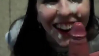 Amateur handjob leads to facial cumshot on a slut's face