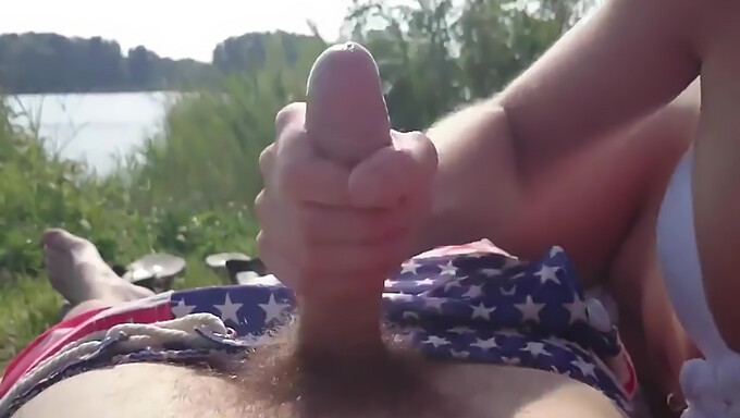 A sexually aroused Dutch girl indulges in pleasure at the lake